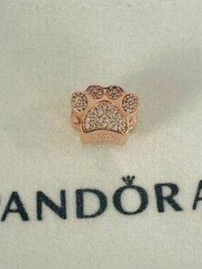 Rose Gold Sparkling Paw Print Charm Charm For Pandora Bracelet